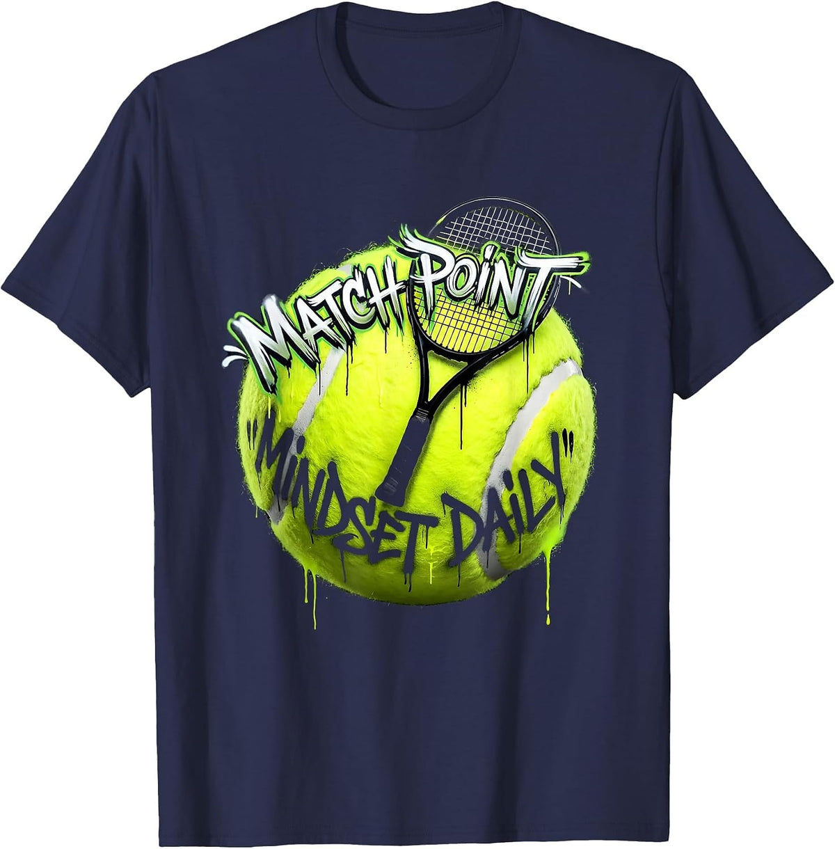 Match Point Mindset Daily Tennis Design T-Shirt - Navy Blue