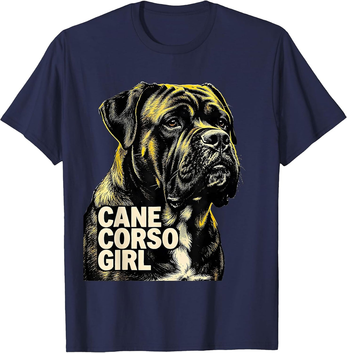 Men's Cane Corso Girl Stencil Graphic Dog Lover Pride T-Shirt - Navy Blue