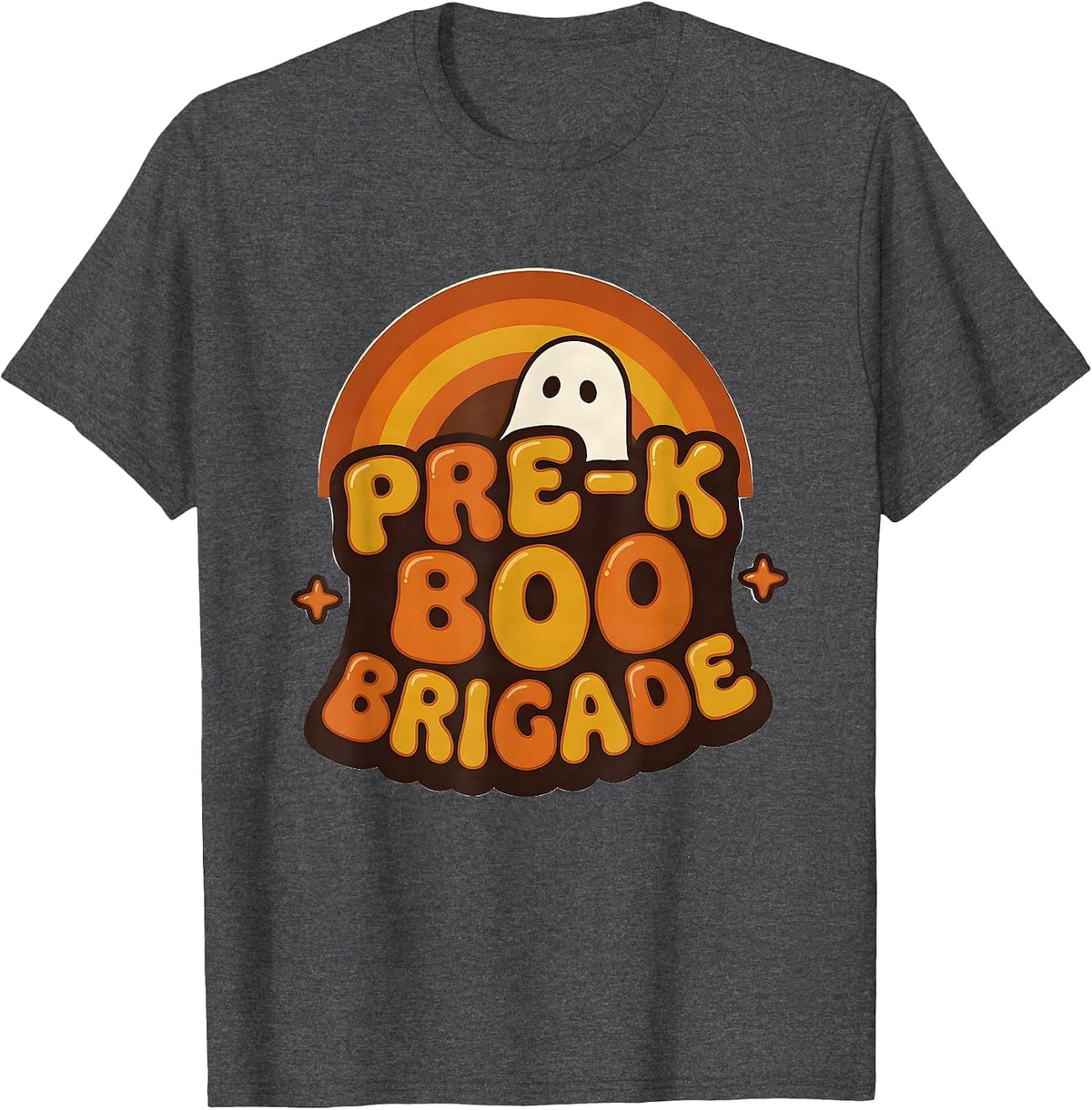 Pre-K Boo Brigade Retro 70s Halloween Teacher Preschool T-Shirt - Dark Heather Grey
