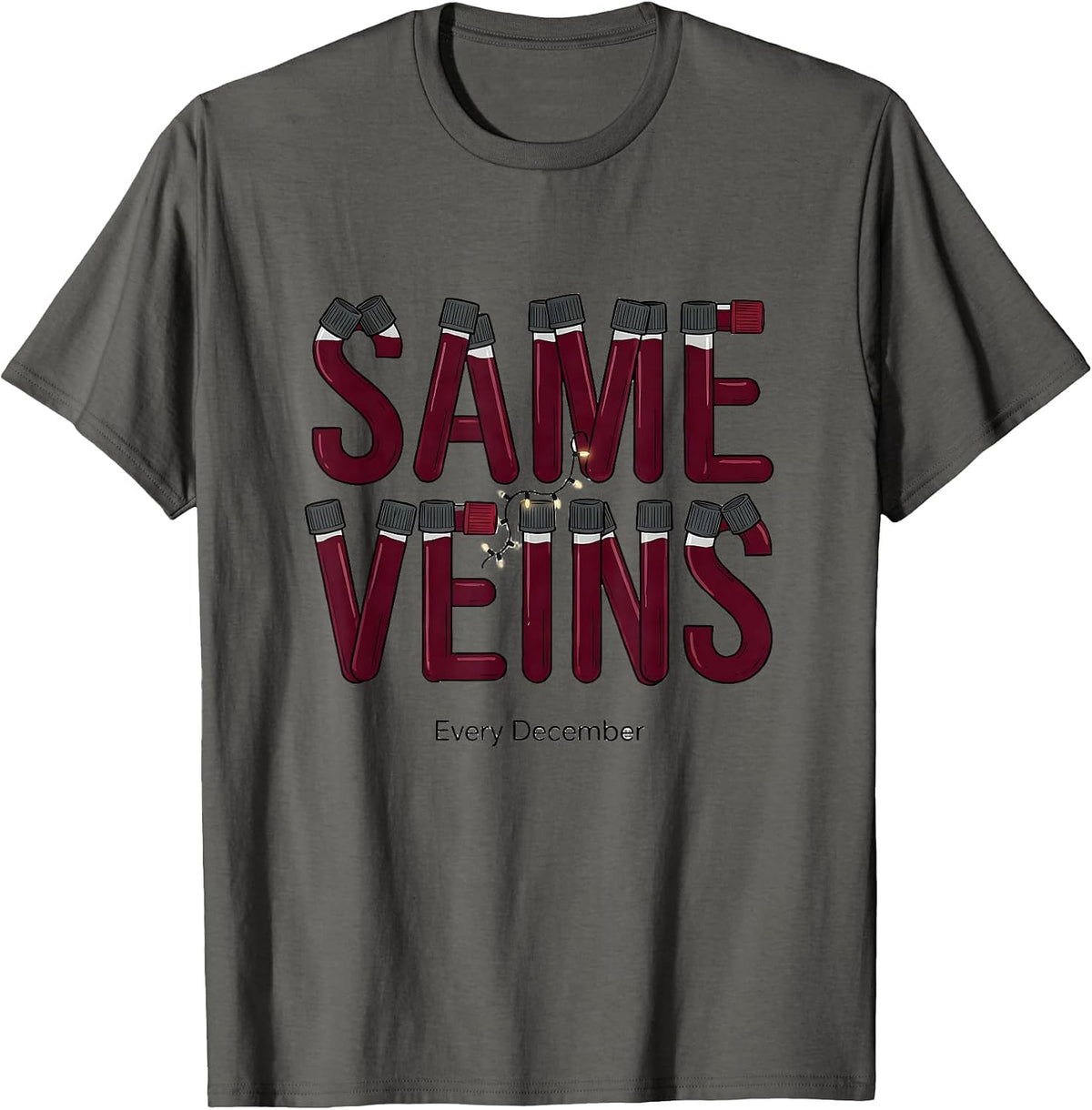 Men's Same Veins, Every December Funny Phlebotomist Christmas T-Shirt - Asphalt Grey
