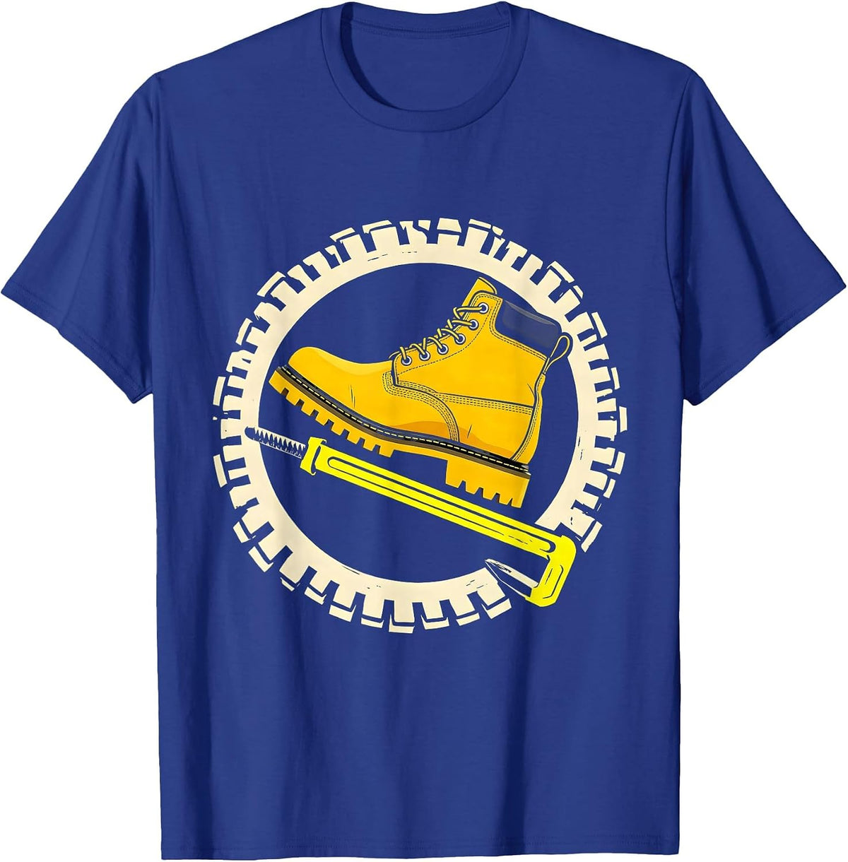 Pit Crew Boot on Tire Iron Mechanic Graphic T-Shirt - Royal Blue