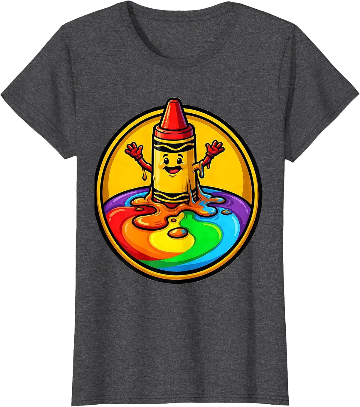 Women's Third Grade Teacher Melting Crayon Rainbow Art T-Shirt - Dark Heather Grey