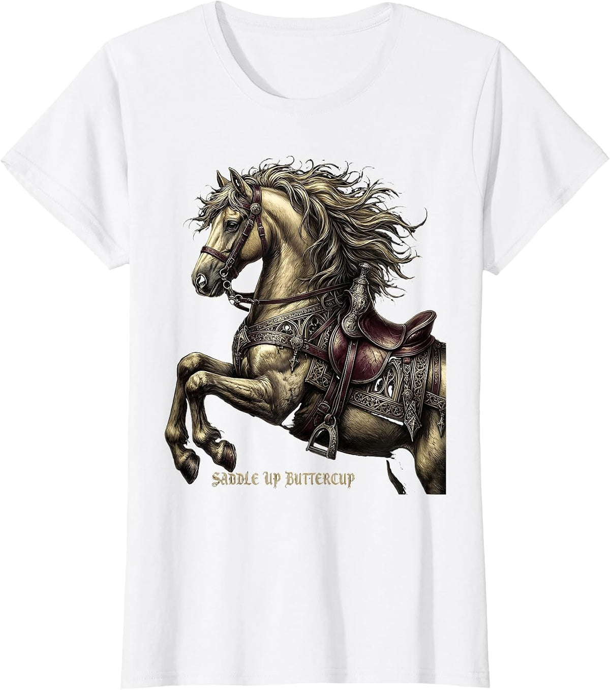 Saddle Up Buttercup Horse Riding Design T-Shirt - White
