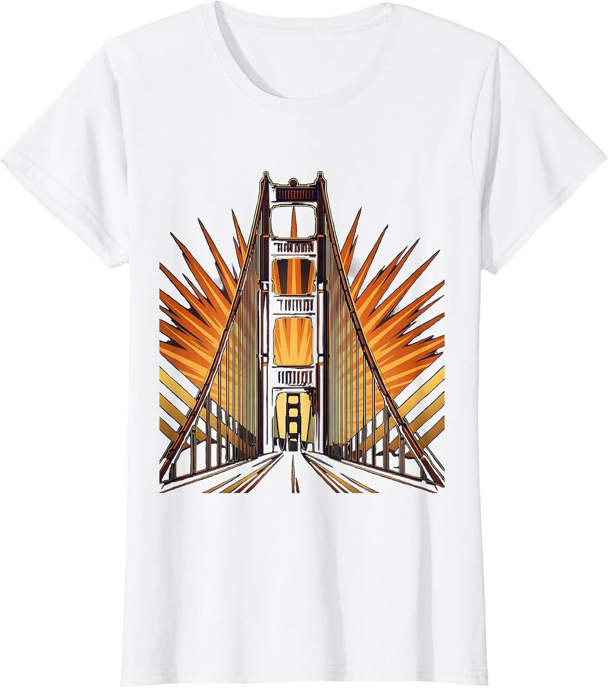 Golden Gate Bridge Dusk Illustration American Icon T-Shirt - White