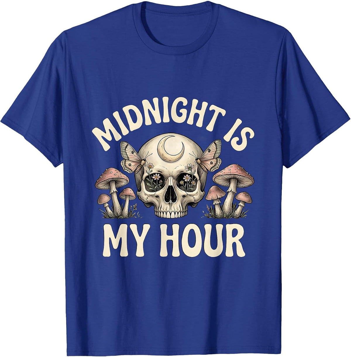 Men's Midnight Is My Hour Skull Design T-Shirt - Royal Blue