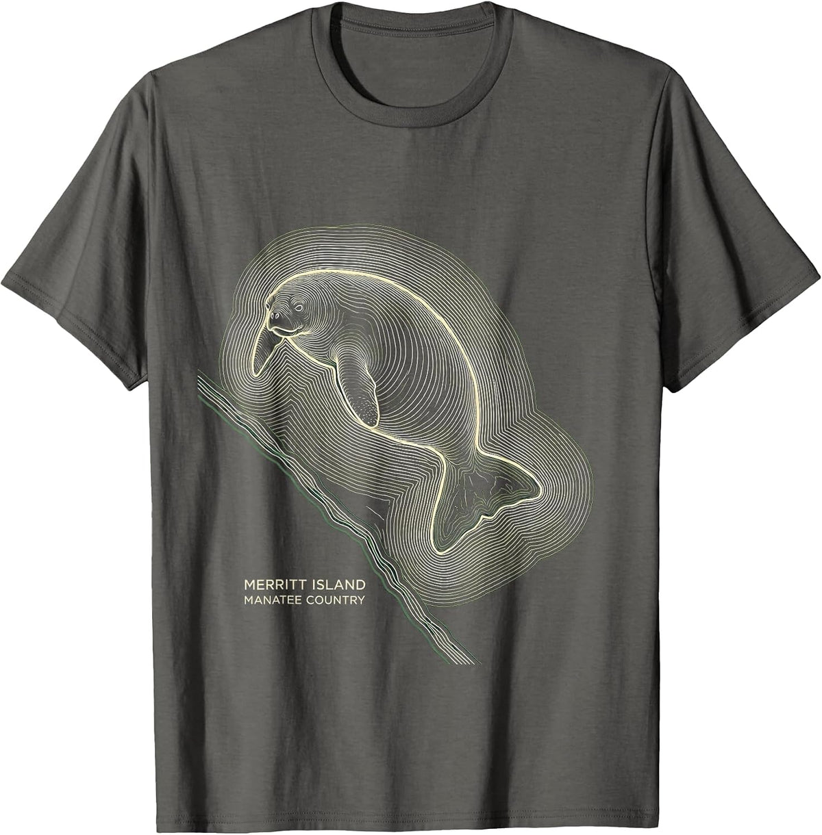 Merritt Island Manatee Country Florida Swamp Pride Retro T-Shirt - Asphalt Grey