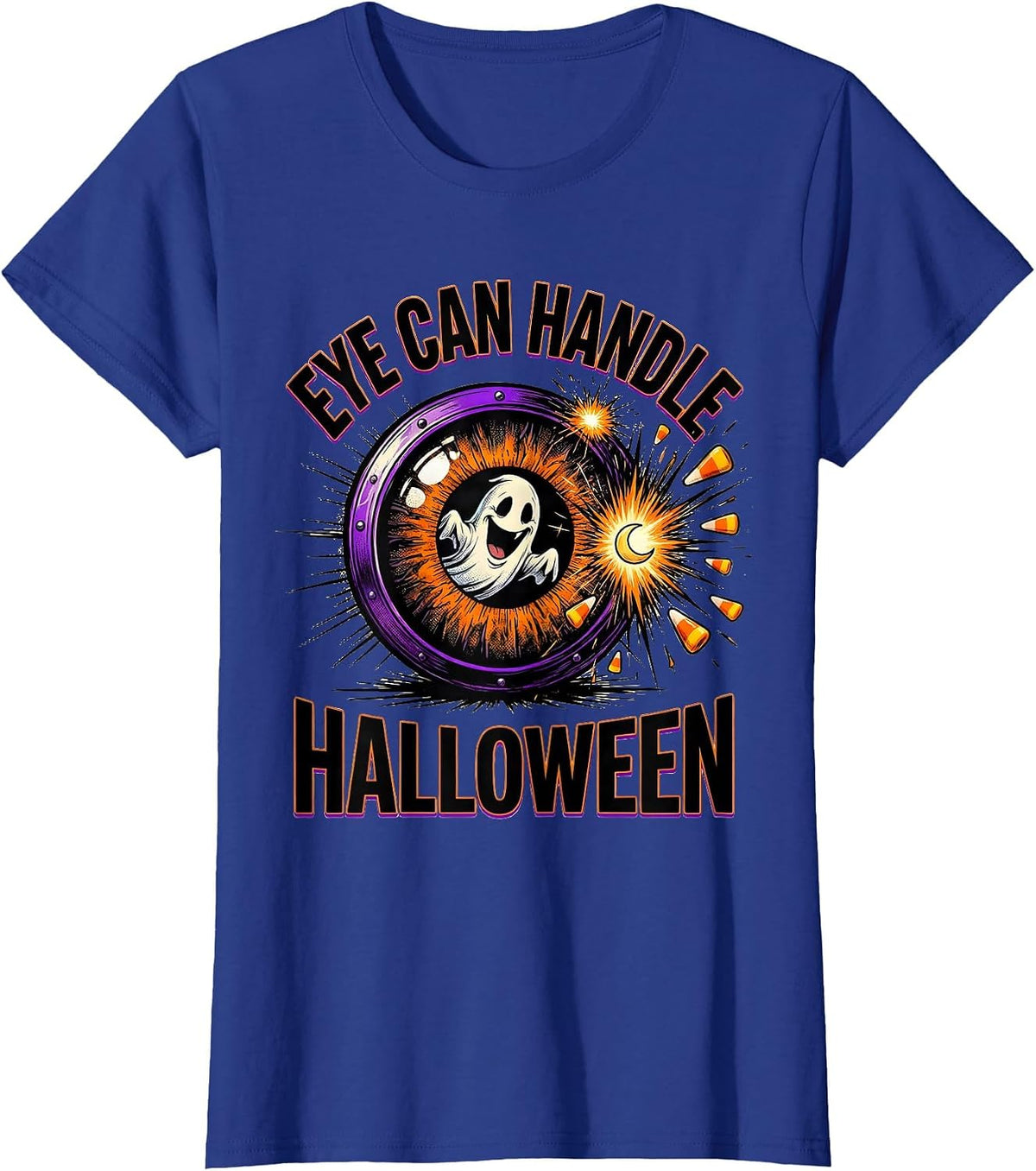 Women's Eye Can Handle Halloween Comic Book Ghost Optometrist T-Shirt - Royal Blue