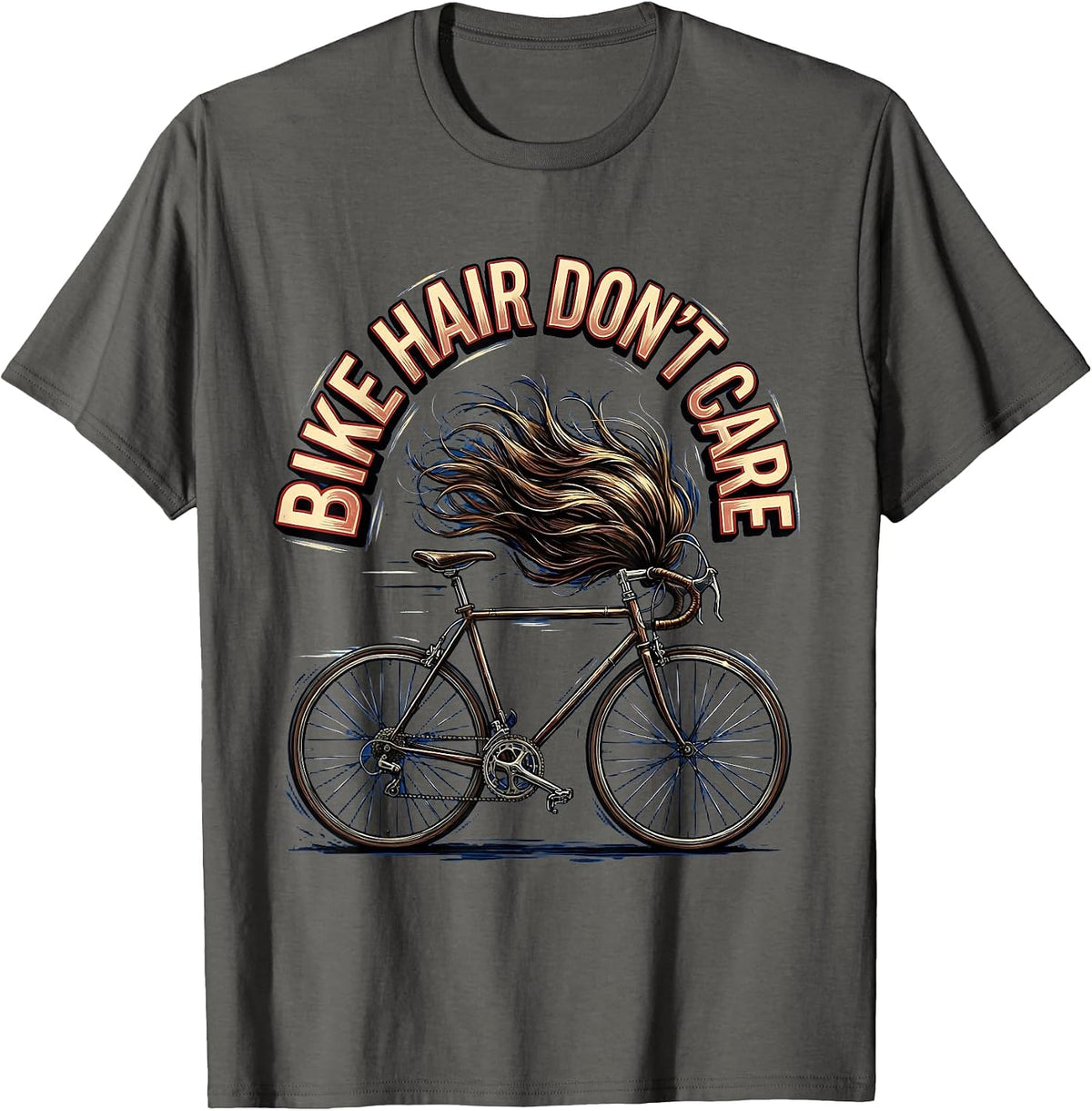 Bike Hair Don't Care Cycling Design T-Shirt - Asphalt Grey