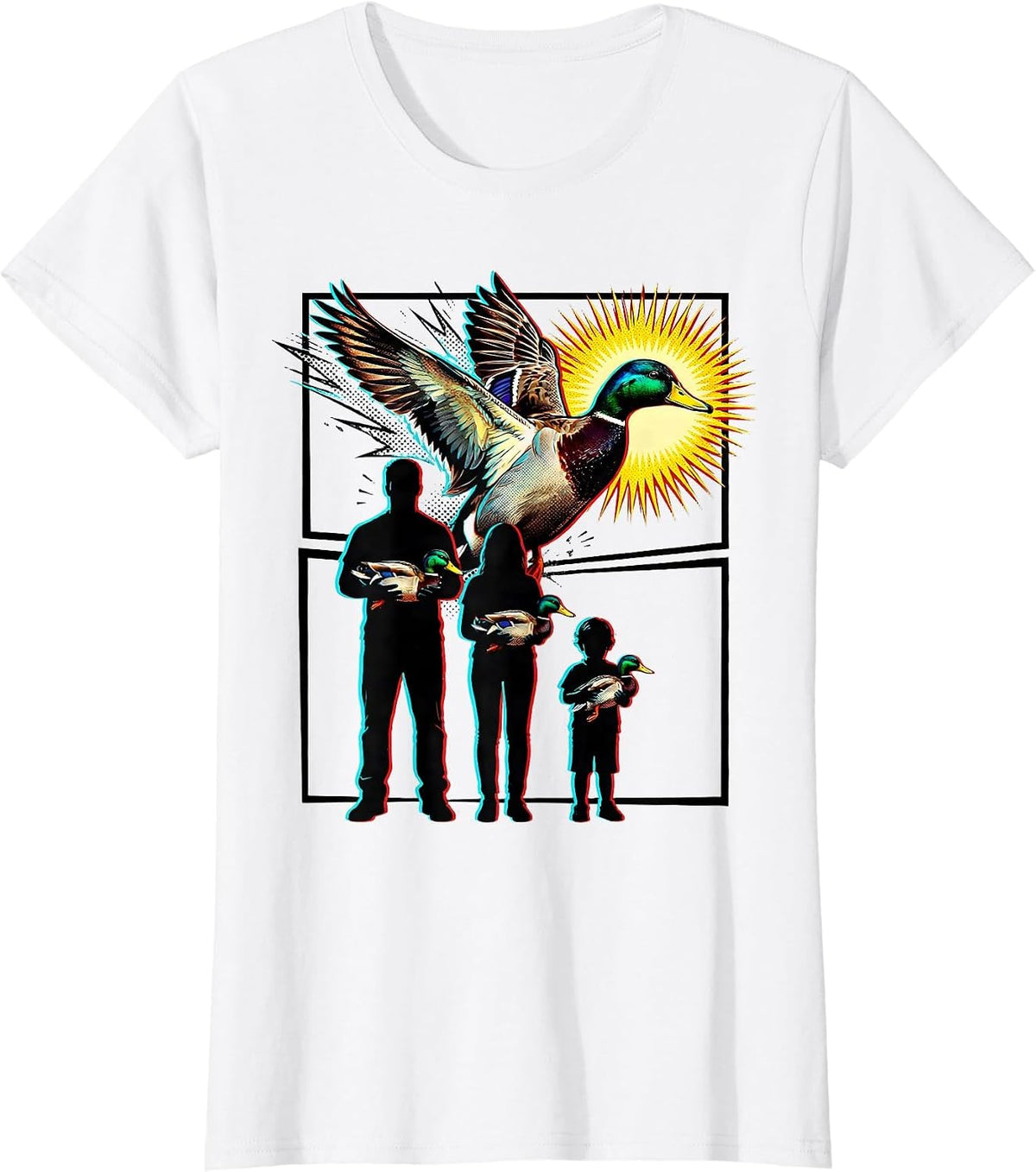 Comic Panel Mallard Duck Hunting Family Camo T-Shirt - White
