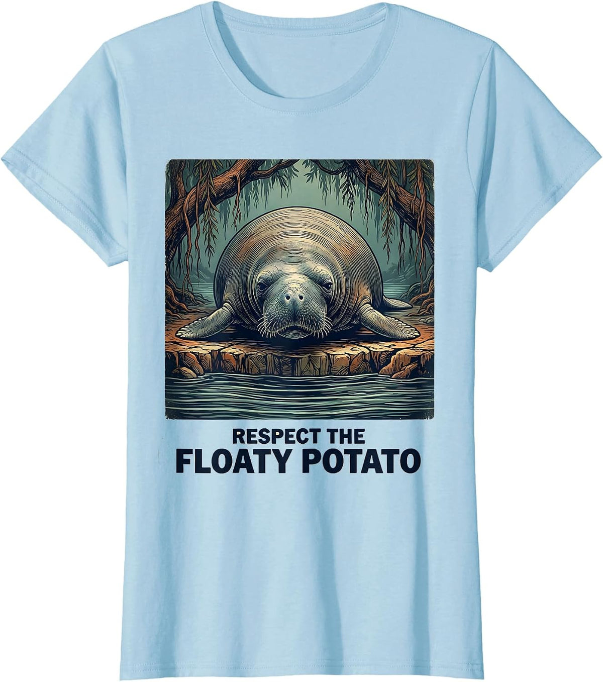 Respect The Floaty Potato Vintage Manatee Wildlife Lover T-Shirt - Baby Blue