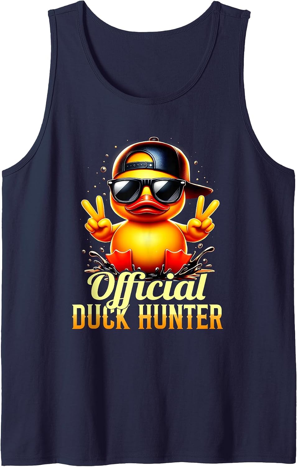 Official Duck-Hunter Cruise Funny Rubber Duck Hunting Squad Tank Top - Navy Blue