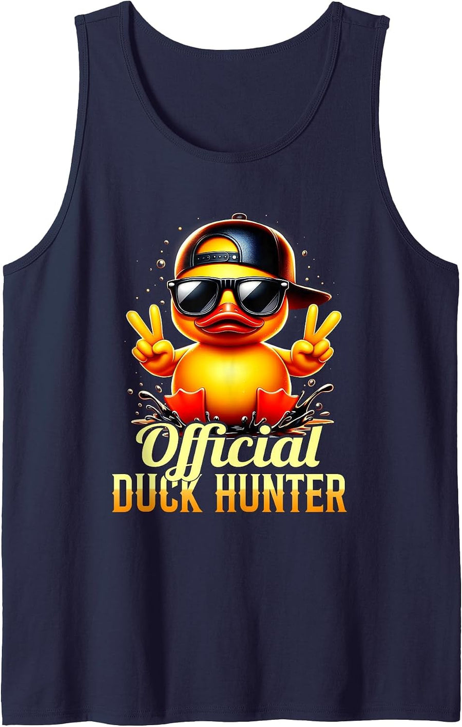 Official Duck-Hunter Cruise Funny Rubber Duck Hunting Squad Tank Top - Navy Blue