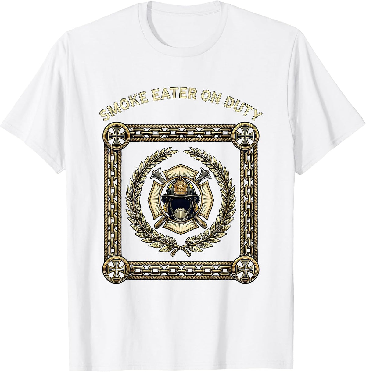 Men's Smoke Eater On Duty Firefighter Design T-Shirt - White