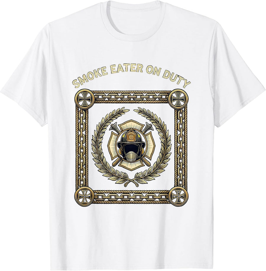 Men's Smoke Eater On Duty Firefighter Design T-Shirt - White