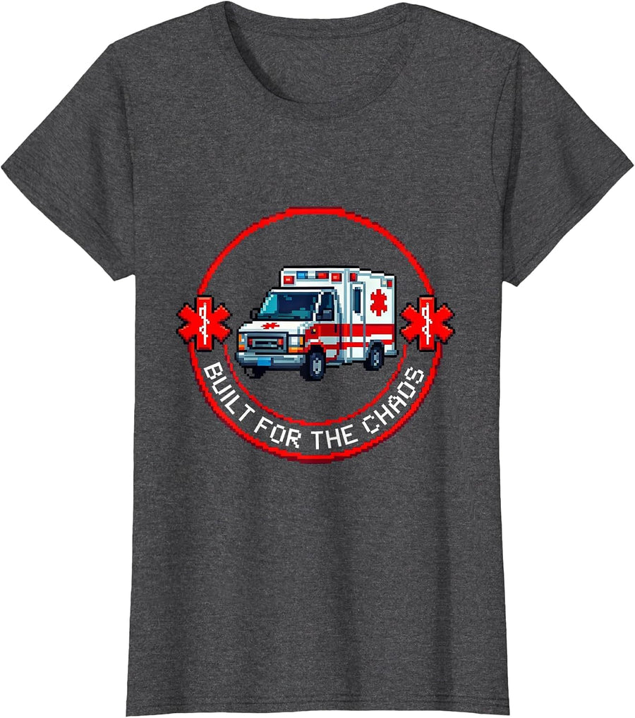Women's Built for the Chaos EMT Graphic Design T-Shirt - Dark Heather Grey