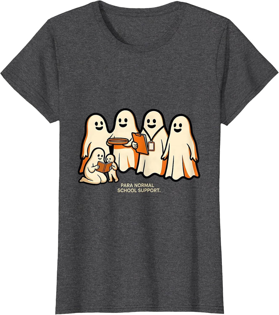 Women's Para Normal School Support Cartoon Paraeducator Halloween T-Shirt - Dark Heather Grey