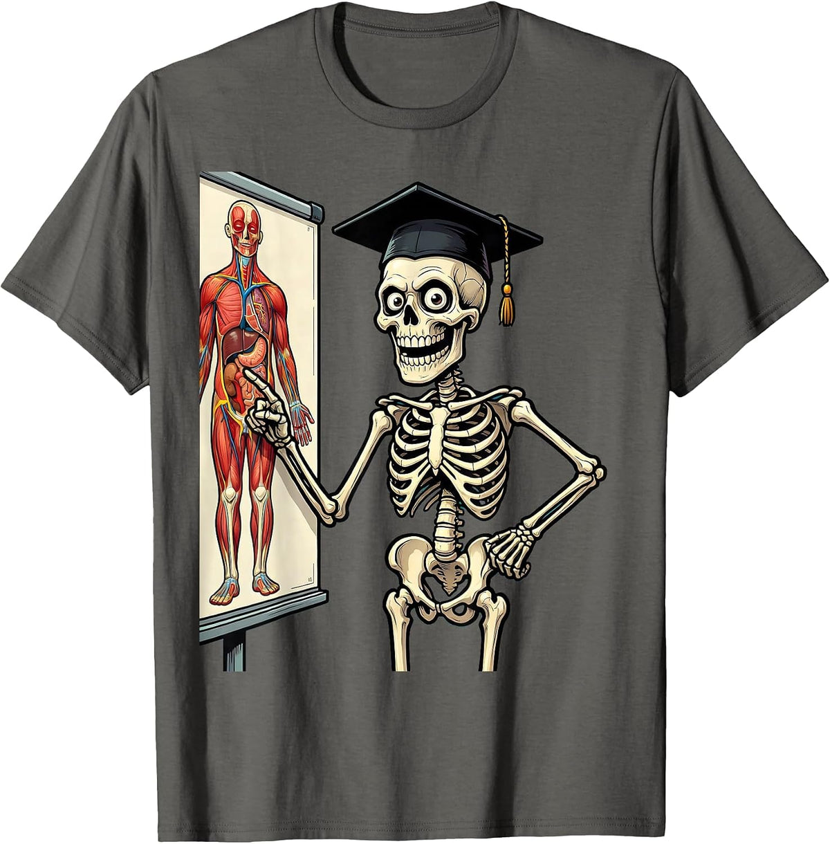 Men's Skeleton Anatomy Diagram Illustration T-Shirt - Asphalt Grey