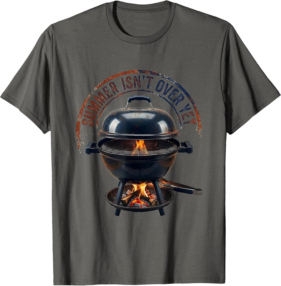 Summer Isn't Over Yet Rubber Stamp BBQ Grill Dad Humor T-Shirt - Asphalt Grey