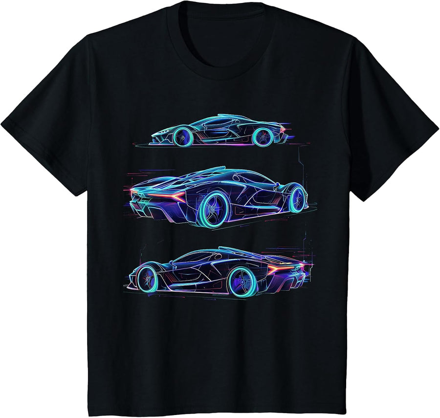 Concept Sports Supercar Race Car Guy Teen Futuristic Graphic T-Shirt - Black