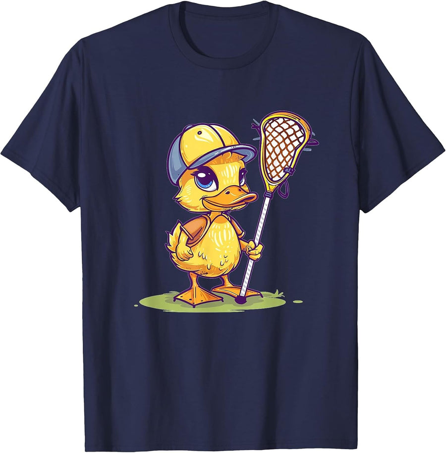 Cute Lacrosse Duck T-Shirt - Navy Blue