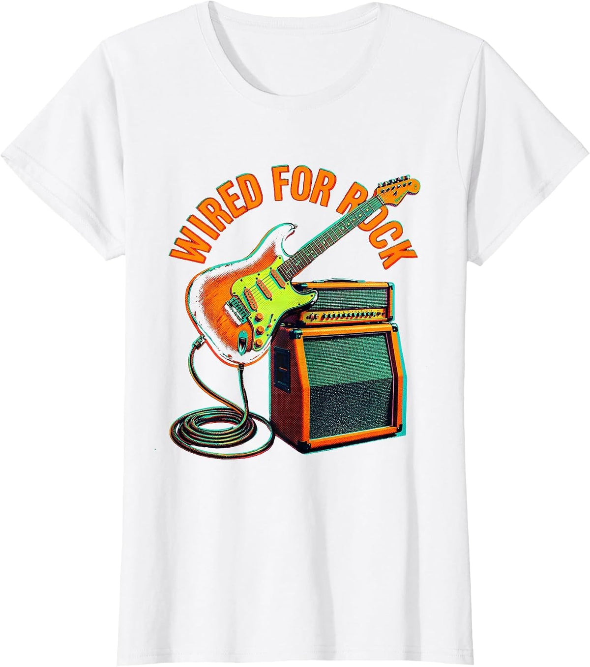 Wired for Rock Bold Rock and Roll Graphic Design T-Shirt - White