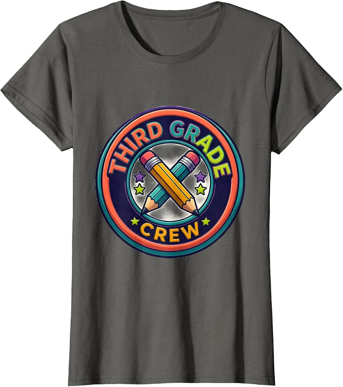 Women's Third Grade Crew Colorful Back To School Student Teacher T-Shirt - Asphalt Grey