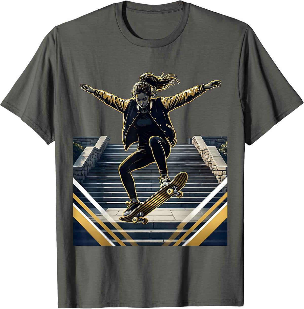 Men's Skateboarder Campus Steps College Graphic T-Shirt - Asphalt Grey