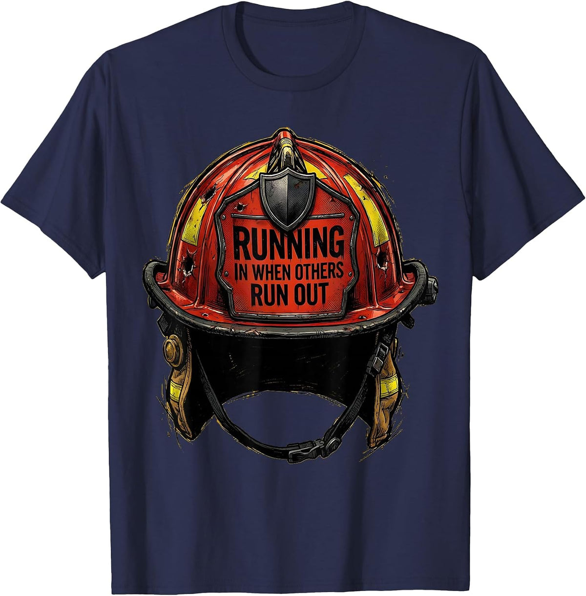 Running In When Others Run Out Firefighter Design T-Shirt - Navy Blue