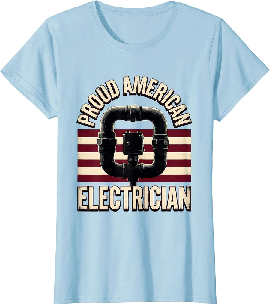 Women's Proud American Electrician Patriotic Blue Collar Electrician T-Shirt - Baby Blue