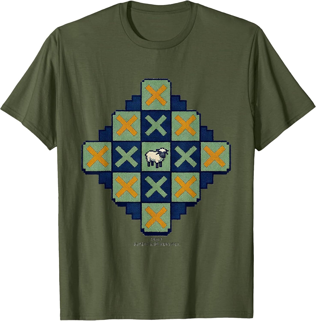 Men's Sheep Supervision Required Funny Christian Faith Humor T-Shirt - Olive Green