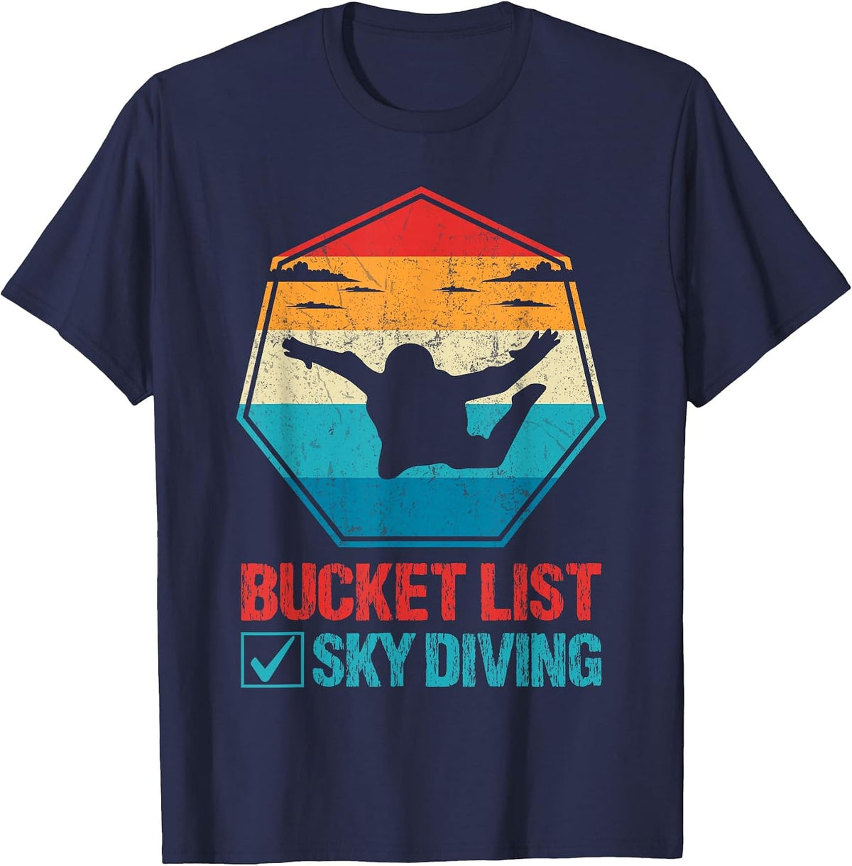 Bucket List Sky Diving Vintage Retro Skydiver T-Shirt - Navy Blue