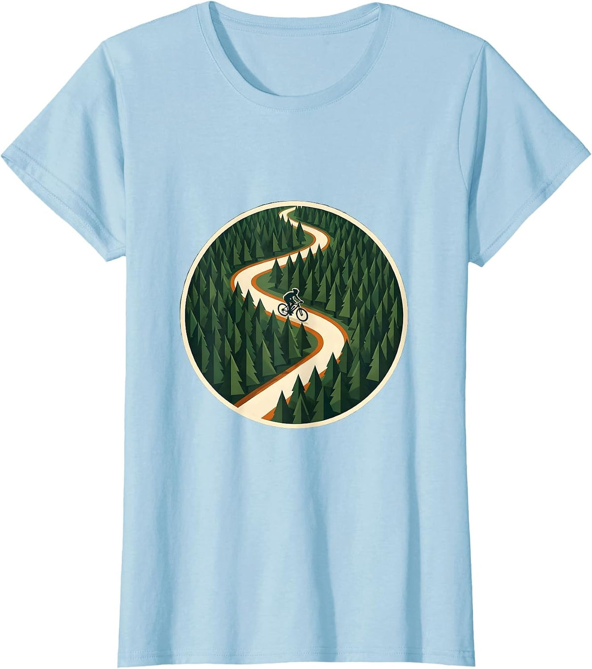 Aerial Forest Cyclist Winding Path Bike Design T-Shirt - Baby Blue