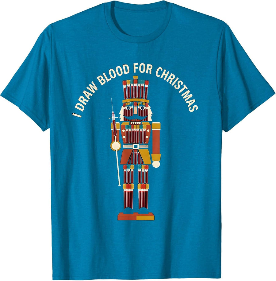 I Draw Blood For Christmas Midcentury Modern Phlebotomist T-Shirt - Sapphire Blue