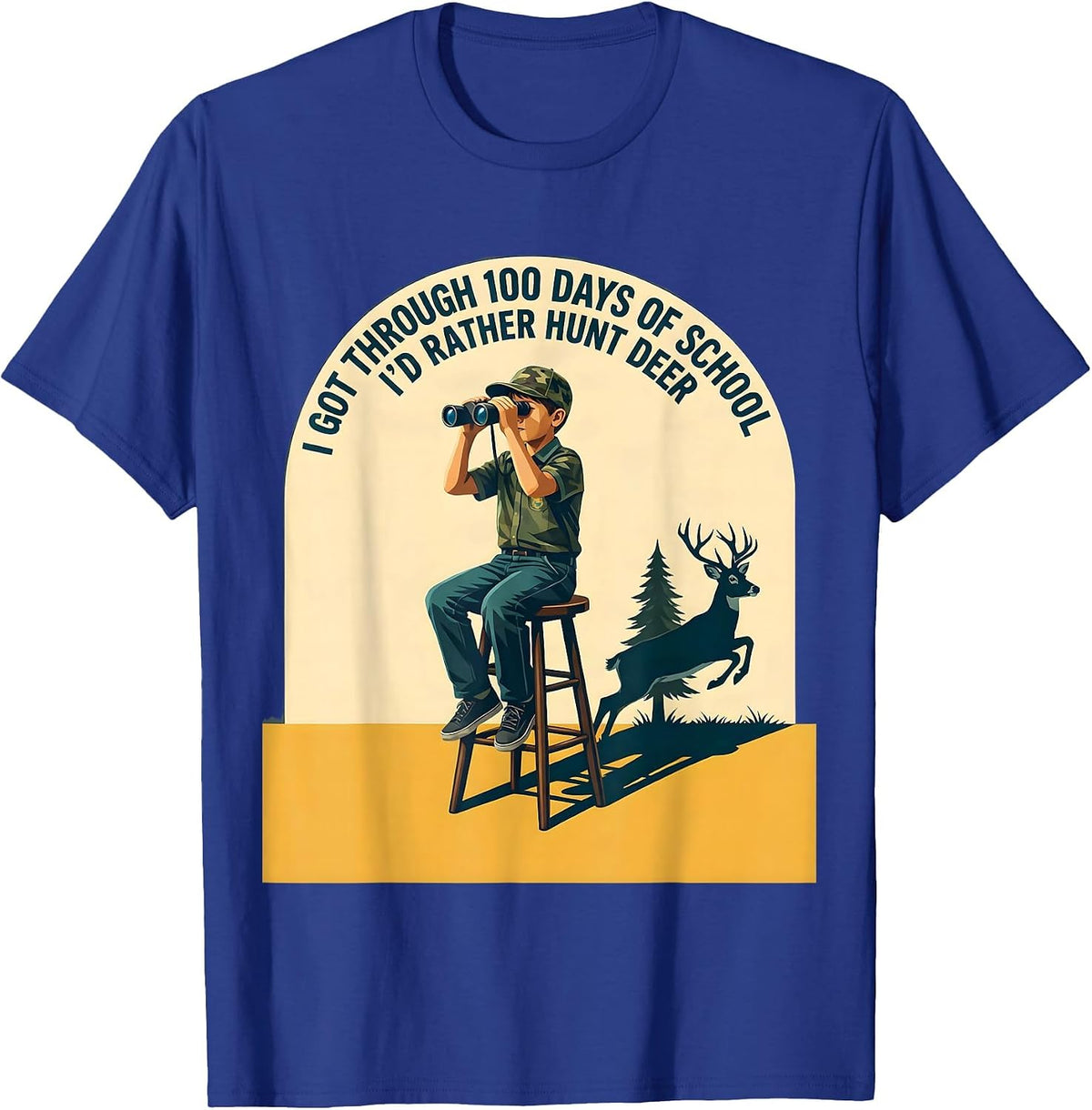 Men's I Got Through 100 Days Of School—I'd Rather Hunt Deer T-Shirt - Royal Blue