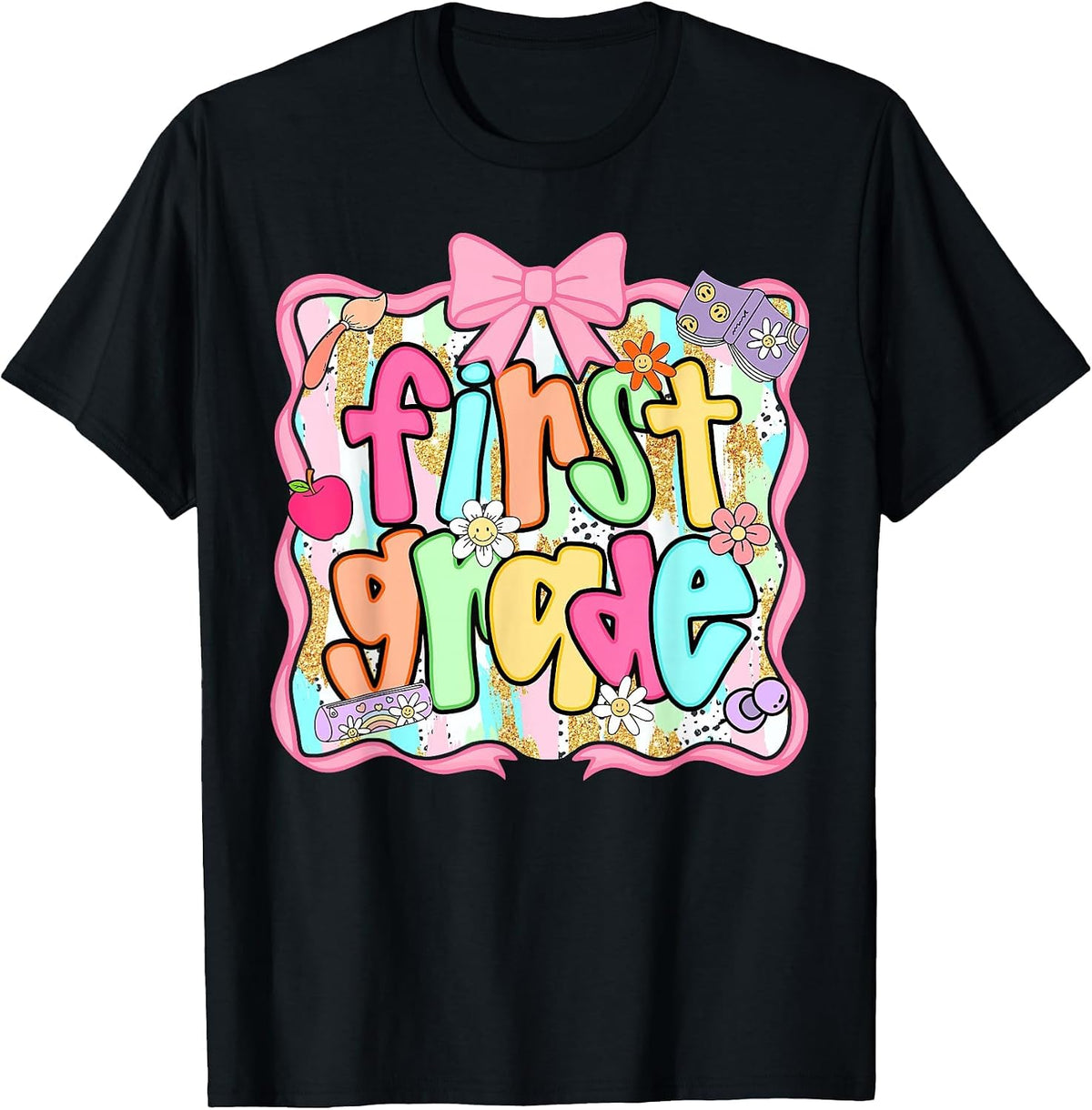 Back to School 1st Grade First Grade Preppy Teacher Girl T-Shirt - Black