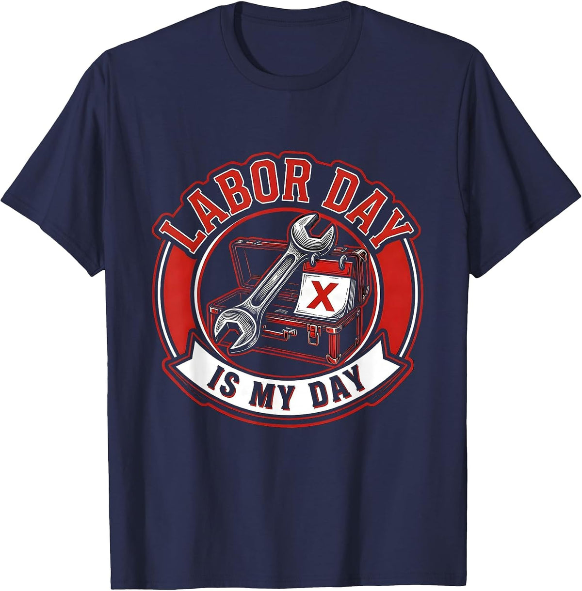 Men's Labor Day Is My Day Tattoo Blue Collar Worker Humor T-Shirt - Navy Blue