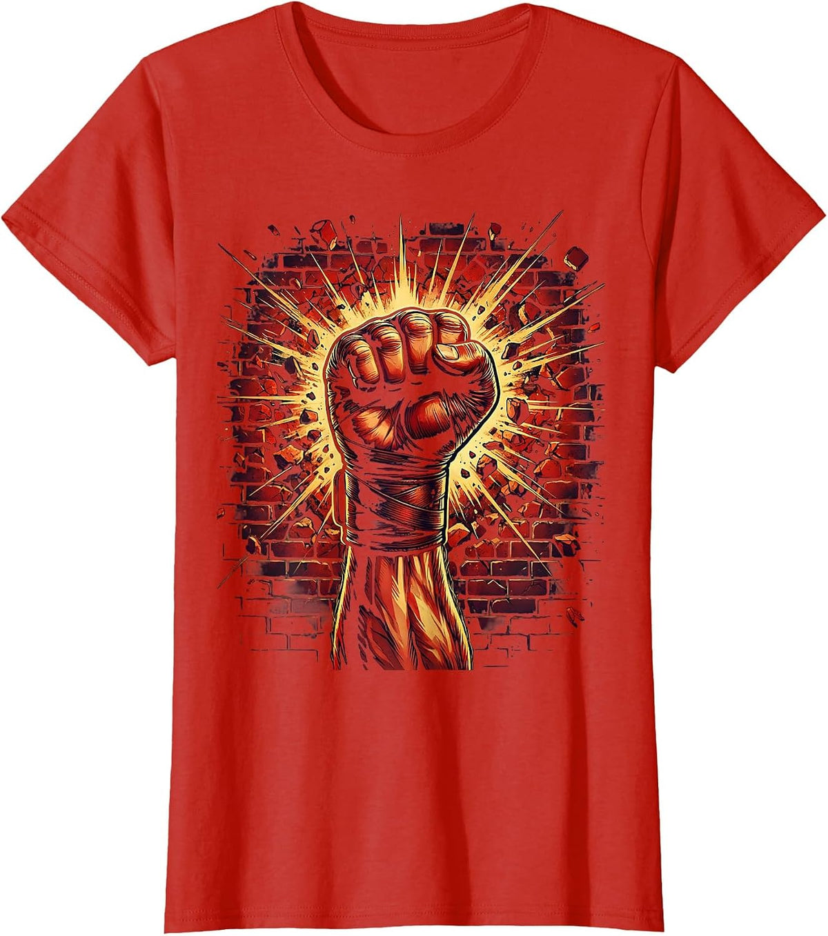 Fist Through Brick Wall Boxing Graphic T-Shirt - Red