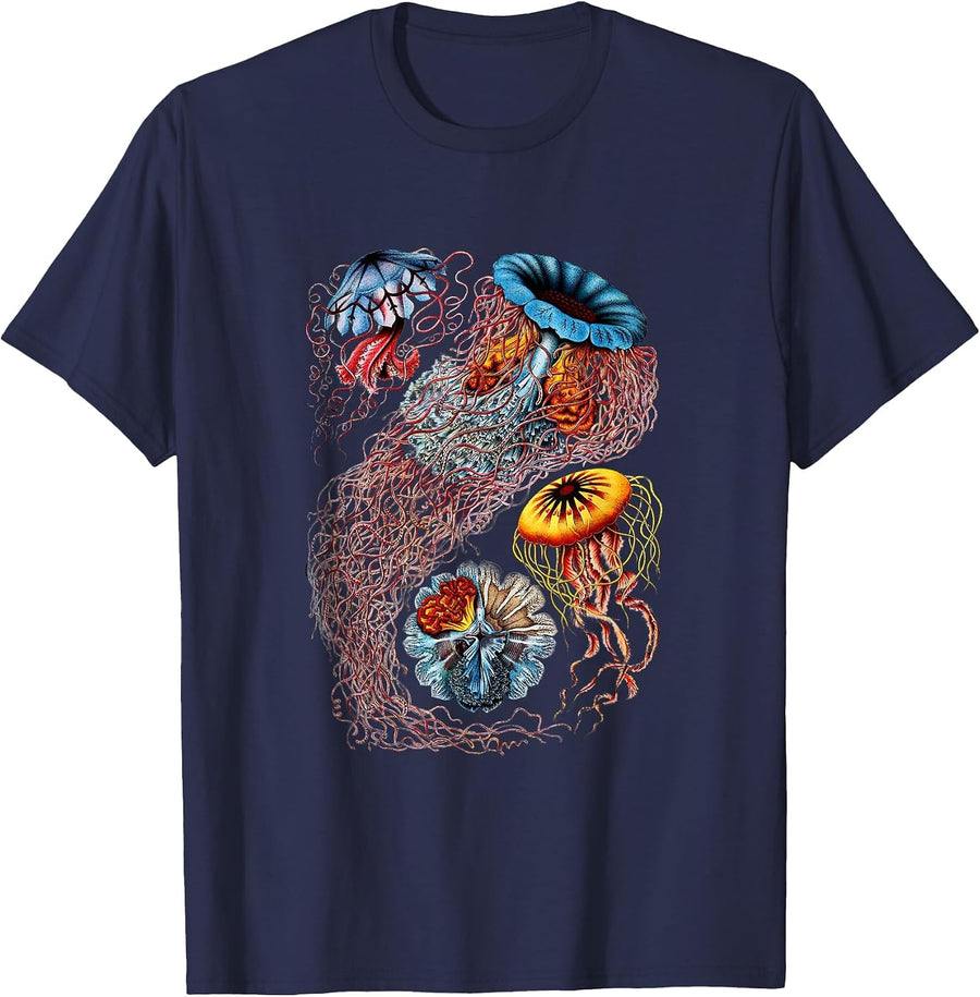 Under the Ocean Marine Jellyfish Shirt T-Shirt - Navy Blue