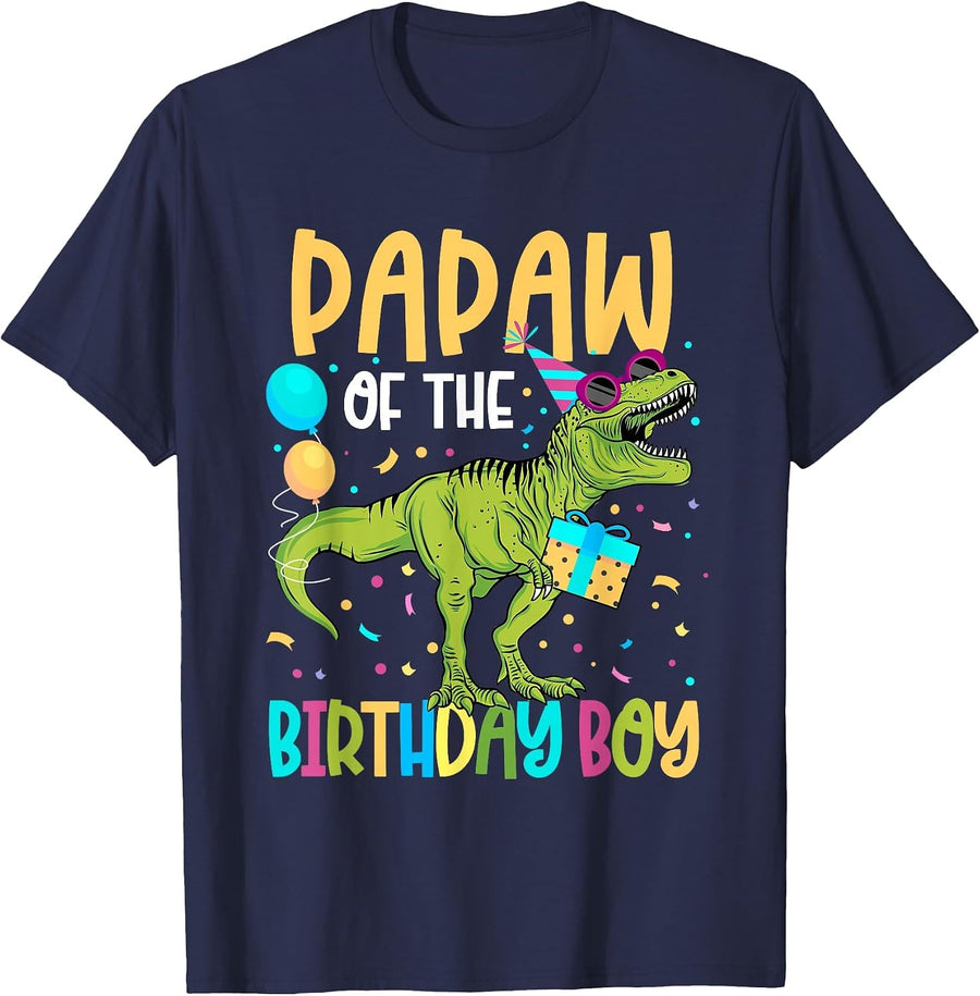 Papaw of The Birthday Boy Family Matching Dinosaur Squad T-Shirt - Navy Blue