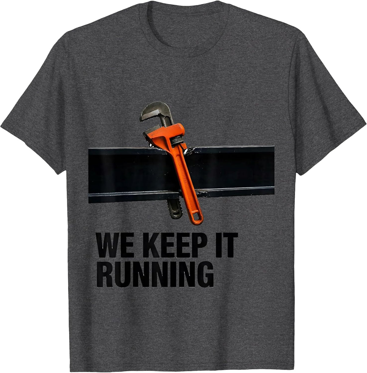 We Keep It Running Brutalist Graphic American Flag Mechanic T-Shirt - Dark Heather Grey