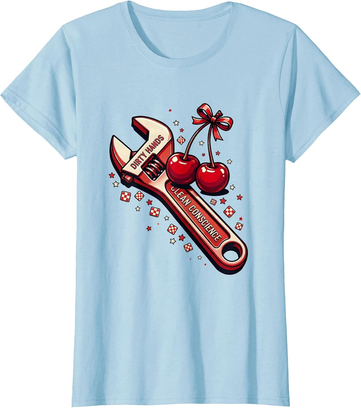 Dirty Hands Clean Conscience Mechanic Design T-Shirt - Baby Blue