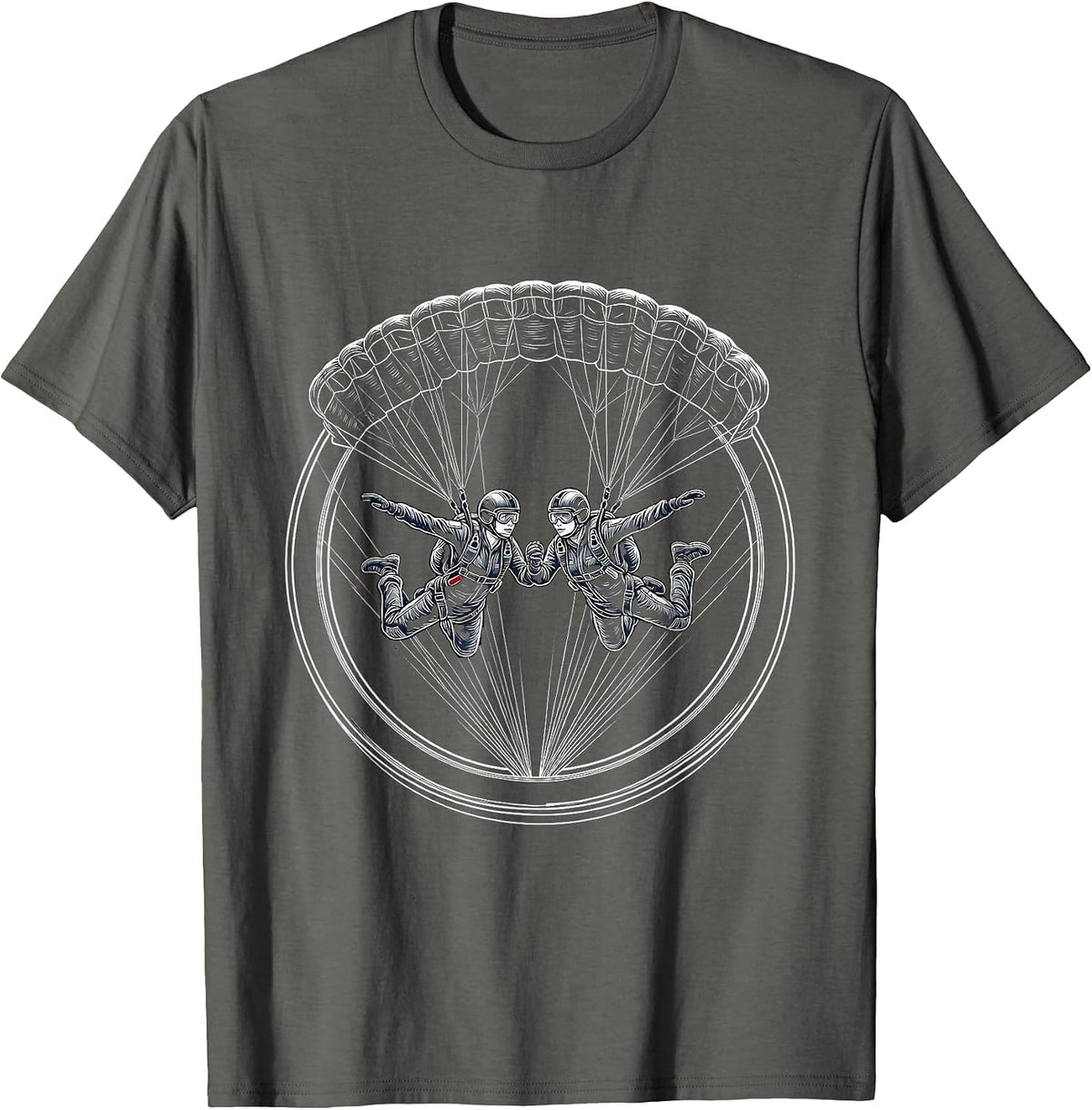 Twin Paratroopers Freefall Formation Skydiving T-Shirt - Asphalt Grey