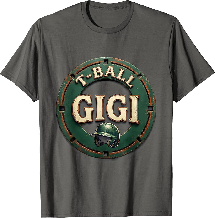 T-Ball Gigi Vintage Youth Baseball Family Game Day T-Shirt - Asphalt Grey