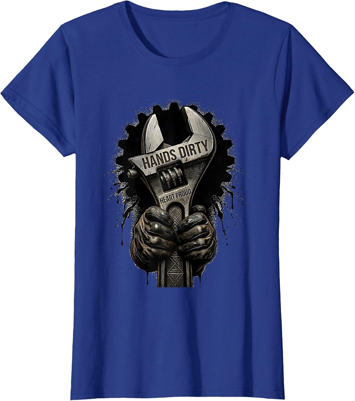 Women's Hands Dirty Heart Proud Pit Crew Racing Design T-Shirt - Royal Blue