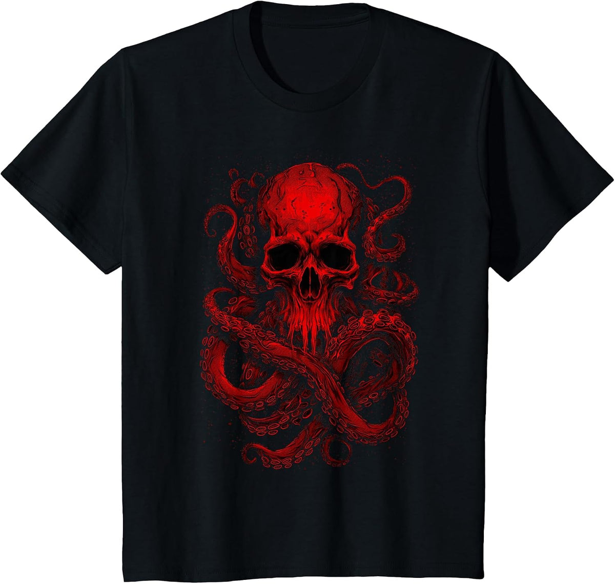 Octopus Skull Monster Red Krakens Cthulhus Cool for Men Boys T-Shirt - Black