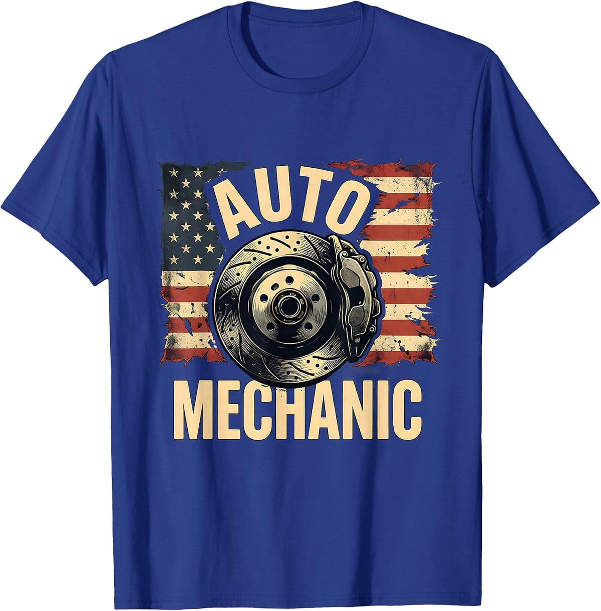 Men's Auto Mechanic Distressed American Flag Mechanic Gift T-Shirt - Royal Blue