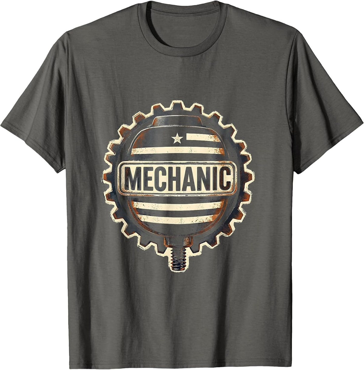 Mechanic Rubber Stamp American Flag Oilfield Worker Gift T-Shirt - Asphalt Grey