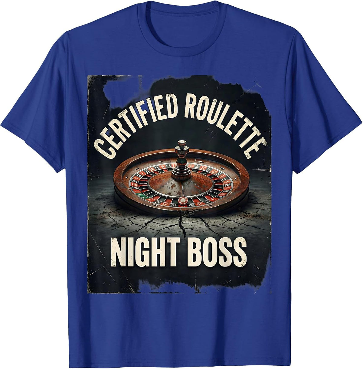 Men's Certified Roulette Night Boss Distressed Gambling Casino T-Shirt - Royal Blue