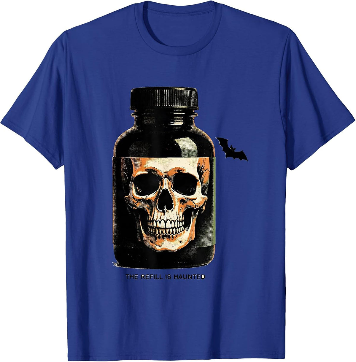 Men's The Refill Is Haunted Funny Pharmacy Tech Halloween Costume T-Shirt - Royal Blue