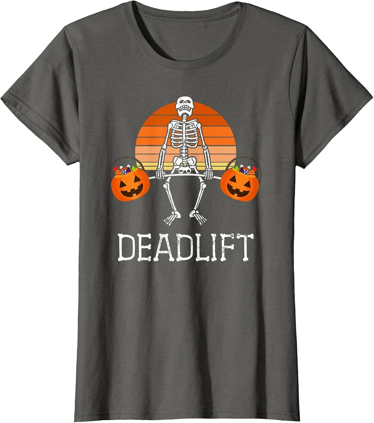 Deadlift Funny Halloween Skeleton Candy Buckets Gym Workout T-Shirt - Asphalt Grey